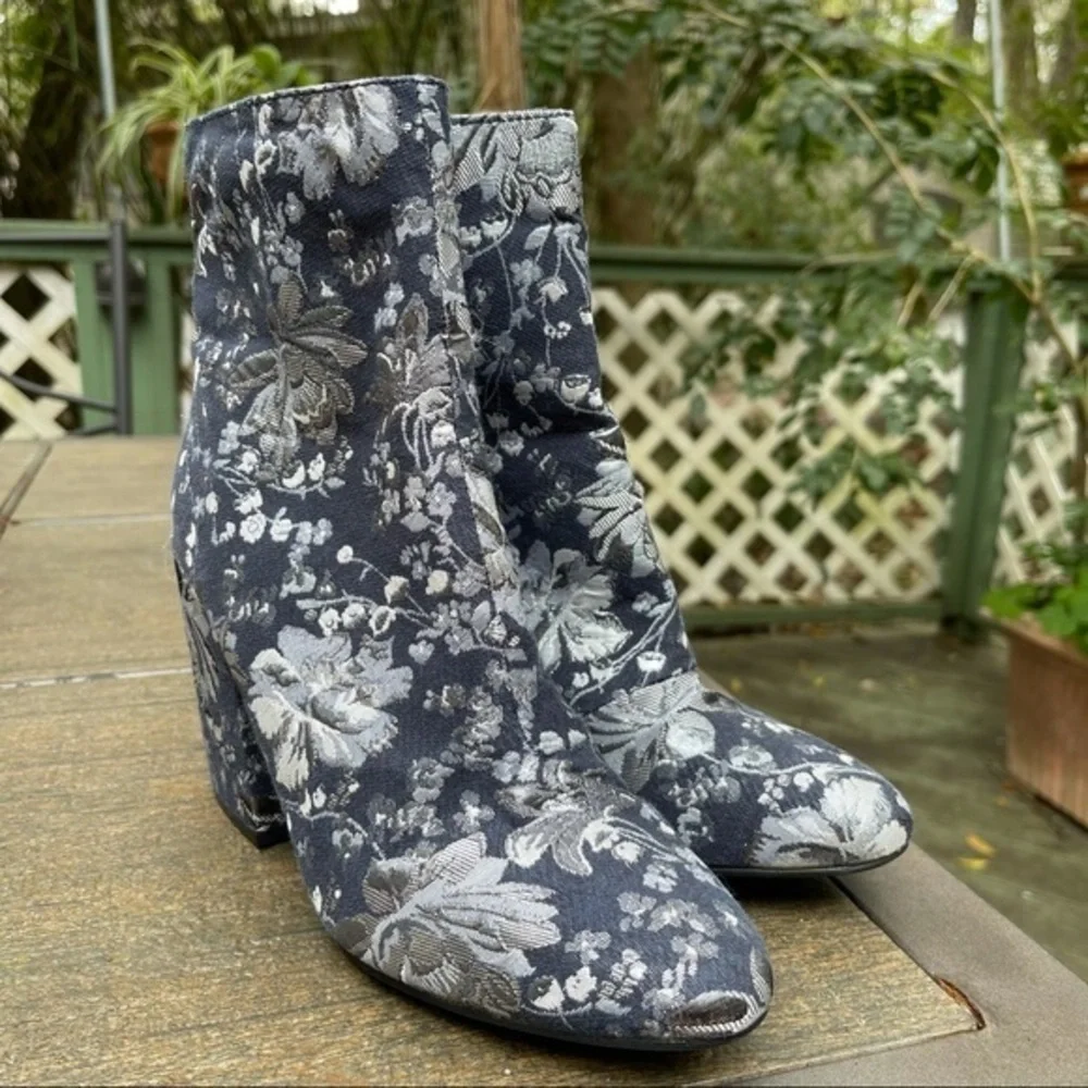 Fabric Floral Arie Block Heel Ankle Boots 8